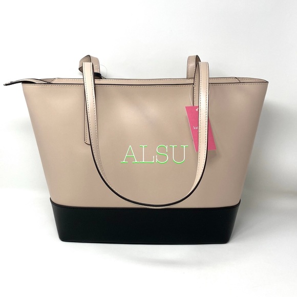 Kate ♠️ Spade Briel Large Tote Leather Beige Black - Picture 3 of 11